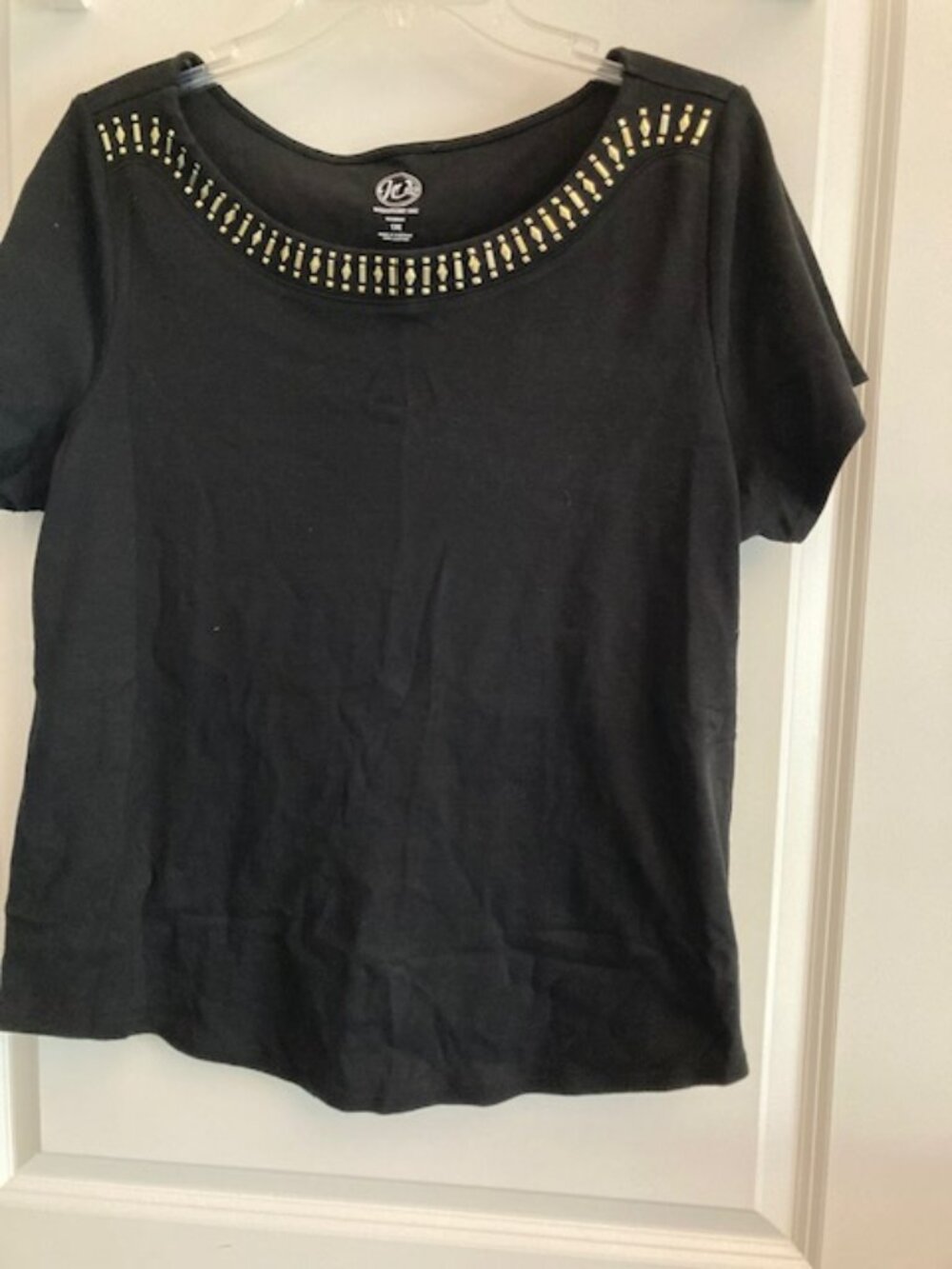 Westport Black top with gold metal neckline detail